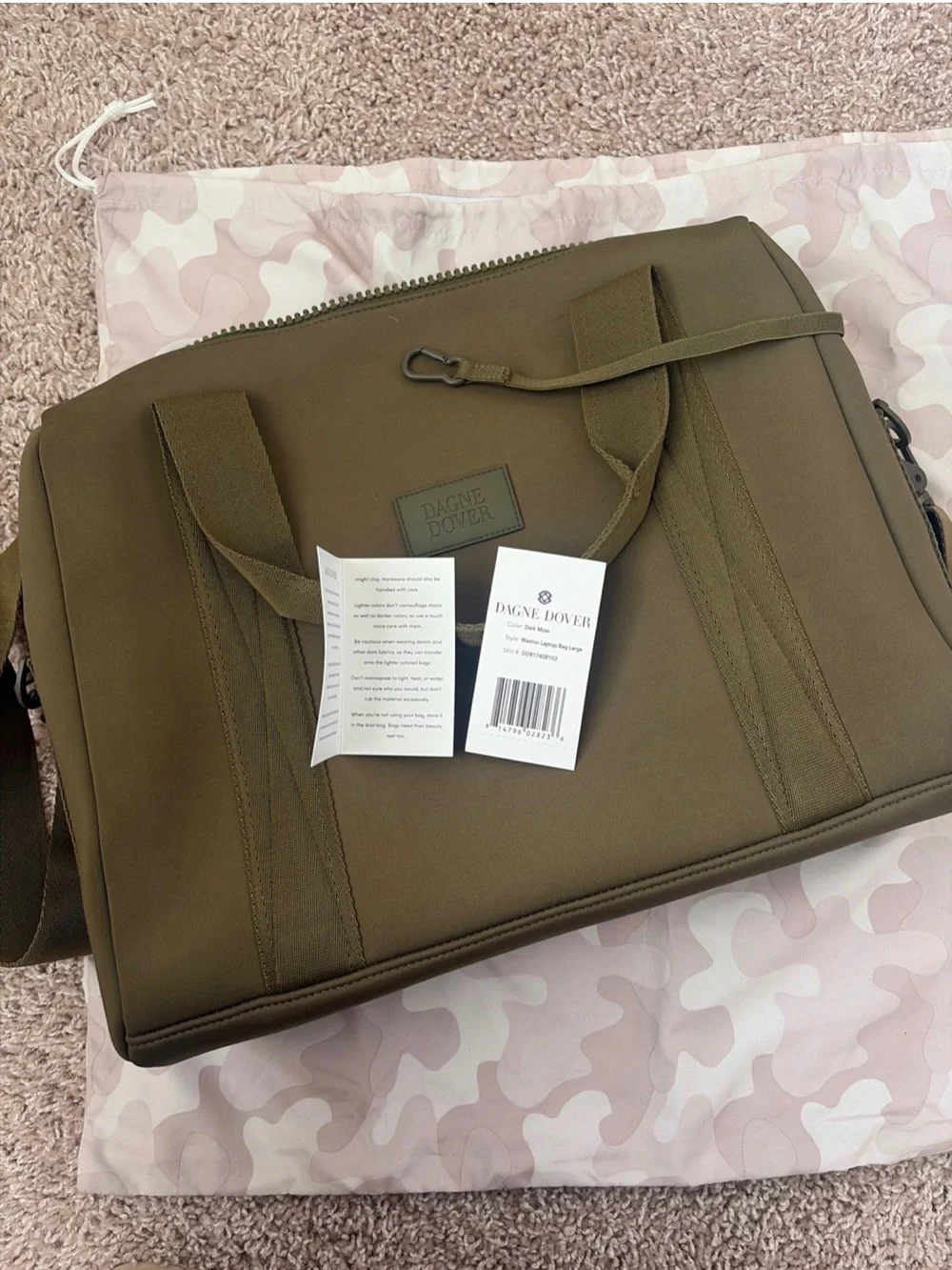 Dagne Dover Olive Neoprene Laptop Tote with Crossbody Strap